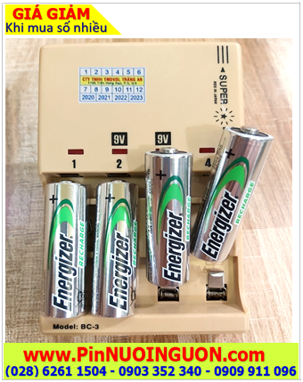 Super BC-3; Bộ sạc pin AA Super BC-3 kèm sẳn 4 pin sạc AA Energizer AA2000mAh 1.2v 